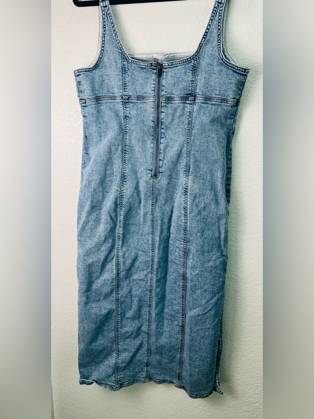 Wild Fable Denim Midi Dress Light Wash Bodycon Square Neck Side Slit Large - Picture 9 of 14
